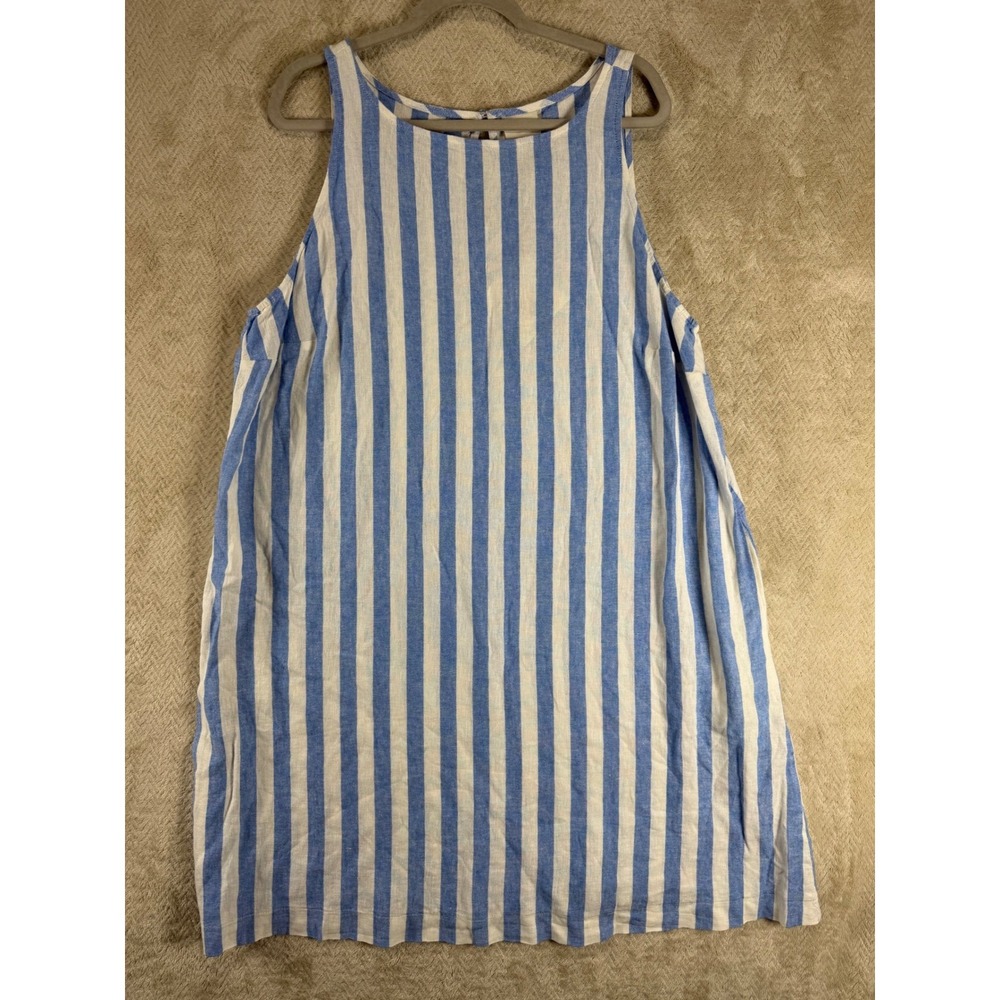 Ava & Viv Blue White Striped Linen Blend Sleeveless Midi Shift Dress XXL NWT